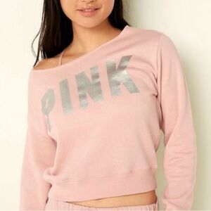 Victorias Secret PINK EVERYDAY LOUNGE OFF THE SHOULDER SWEATSHIRT SIZE Medium